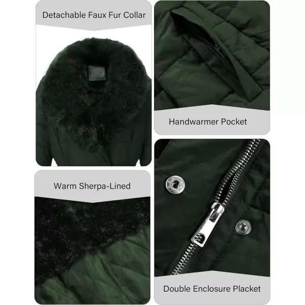 Bellivera Women's Puffer Jacket Faux Leather Bubble Padding Sherpa-Lined Coat with Removable Fur Collar