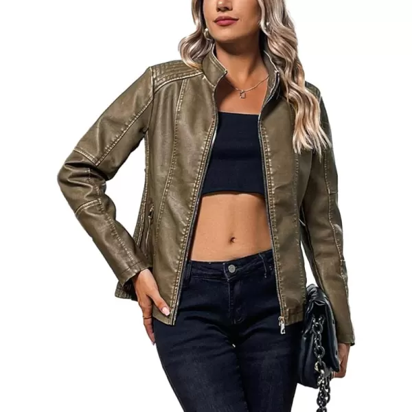 Bellivera Faux Leather Jacket Women Motorcycle Zipper Bomber PU Bike Coat with Pockets