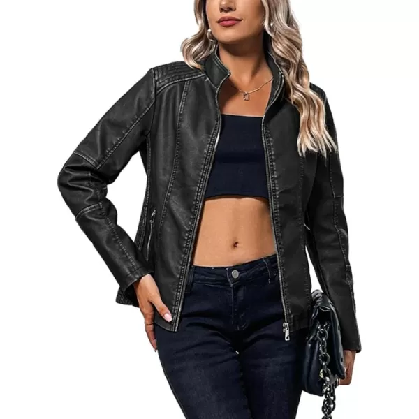 Bellivera Faux Leather Jacket Women Motorcycle Zipper Bomber PU Bike Coat with Pockets