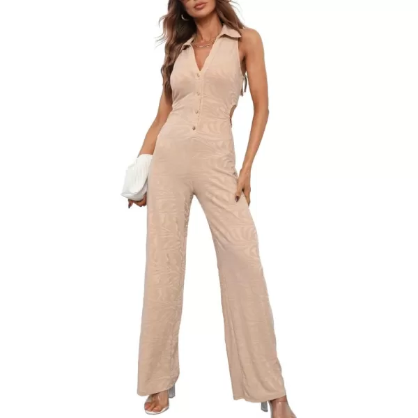 Bellivera Women Summer Short Sleeve Casual Jumpsuits Drawstring Belt Elegant Button Down One Piece Long Pant Romper