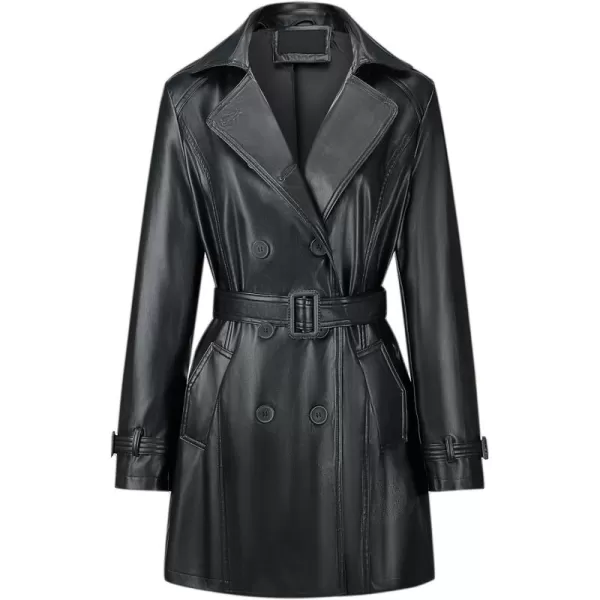 Bellivera Women Trench Coat Long Loose Jacket Faux PU Leather Oversize Classic Lapel Overcoat with Belt