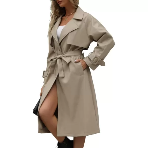 Bellivera Women Trench Coat Long Loose Jacket Faux PU Leather Oversize Classic Lapel Overcoat with Belt