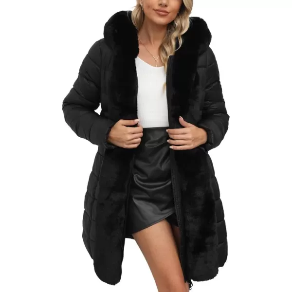 Bellivera Women's Faux Leather Fleece Lined Coat Winter Hooded Zip-up Parka with Belt