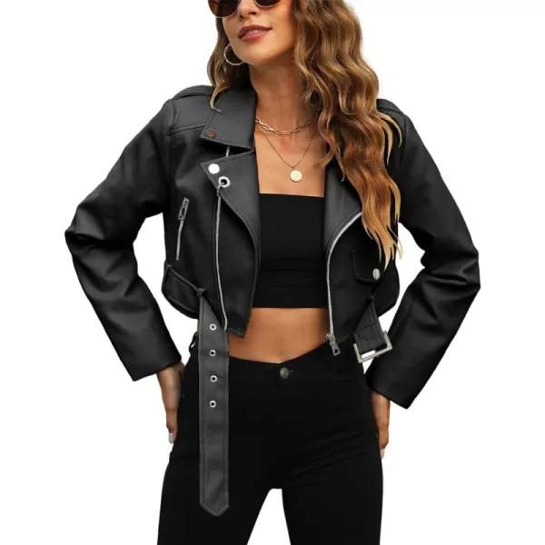 Bellivera Women's Faux Leather Jacket Bomber Casual Zip Up Coat PU Moto Bike Outwear with Pockets