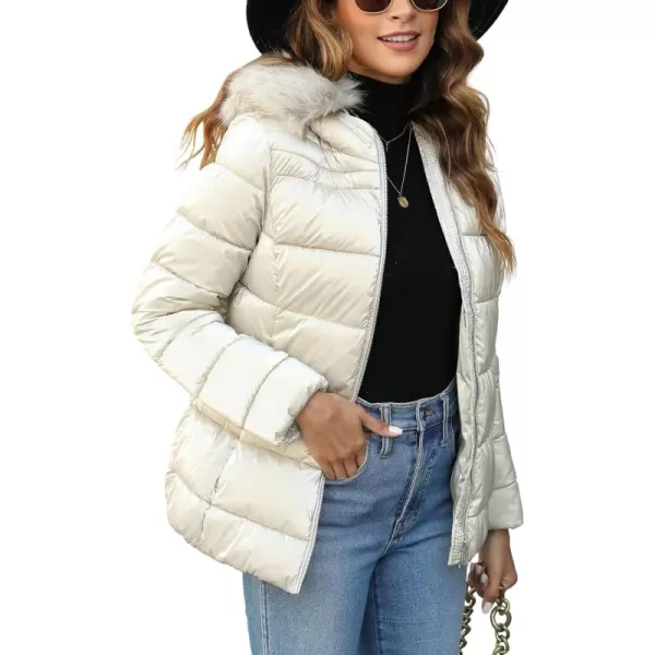 Bellivera Womens Lightweight Puffer Jacket, Winter Coats for Women Warm Quilted Bubble Padded Hood Coat with Faux Fur Collar
