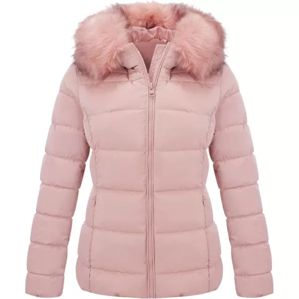 Bellivera Womens Lightweight Puffer Jacket, Winter Coats for Women Warm Quilted Bubble Padded Hood Coat with Faux Fur Collar