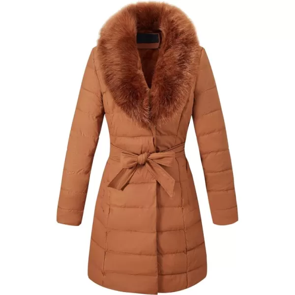 Bellivera Women's Puffer Jacket Faux Leather Bubble Padding Sherpa-Lined Coat with Removable Fur Collar