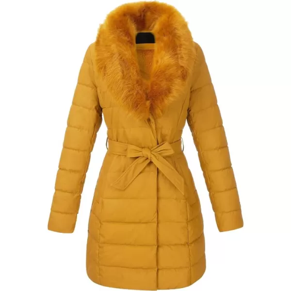 Bellivera Women's Puffer Jacket Faux Leather Bubble Padding Sherpa-Lined Coat with Removable Fur Collar