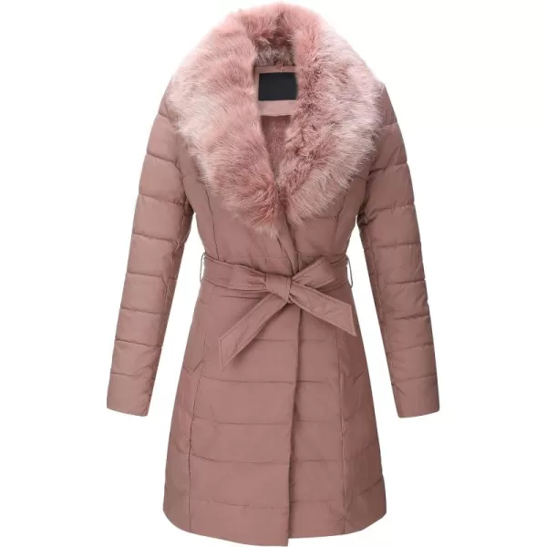 Bellivera Women's Puffer Jacket Faux Leather Bubble Padding Sherpa-Lined Coat with Removable Fur Collar