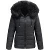 imageBellivera Women Double Sided Faux Fur Jacket Spring and Winter Fashion Reversible Hood Puffer Coat with Fur CollarBlack