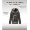 imageBellivera Women Double Sided Faux Fur Jacket Spring and Winter Fashion Reversible Hood Puffer Coat with Fur CollarGray