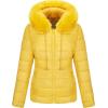 imageBellivera Women Double Sided Faux Fur Jacket Spring and Winter Fashion Reversible Hood Puffer Coat with Fur CollarYellow