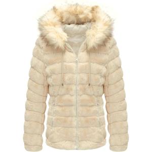 imageBellivera Women Double Sided Faux Fur Jacket Spring and Winter Fashion Reversible Hood Puffer Coat with Fur CollarCoffee