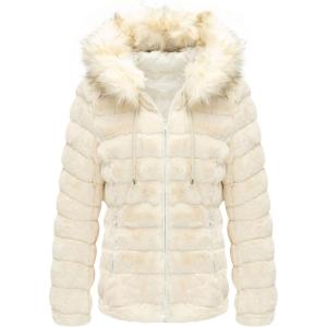 imageBellivera Women Double Sided Faux Fur Jacket Spring and Winter Fashion Reversible Hood Puffer Coat with Fur CollarWhite