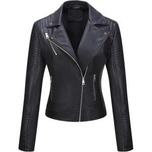 imageBellivera Womens Faux Leather Casual Jacket 2025 Spring Trendy Motorcycle Outfits Lightweight Classic CoatBlack