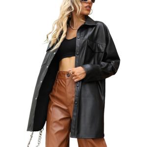 imageBellivera Womens Faux Leather Casual Jacket 2025 Spring Trendy Motorcycle Outfits Lightweight Classic CoatBlack Midlength Jacket