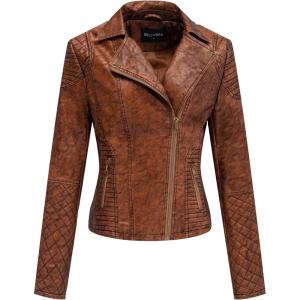 imageBellivera Womens Faux Leather Casual Jacket 2025 Spring Trendy Motorcycle Outfits Lightweight Classic CoatBrown Retro