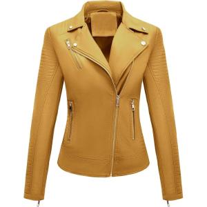 imageBellivera Womens Faux Leather Casual Jacket 2025 Spring Trendy Motorcycle Outfits Lightweight Classic CoatGinger