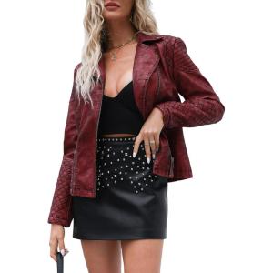 imageBellivera Womens Faux Leather Casual Jacket 2025 Spring Trendy Motorcycle Outfits Lightweight Classic CoatWine Retro