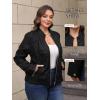 imageBellivera Faux Leather Jacket Women Motorcycle Zipper Bomber PU Bike Coat with PocketsBlack