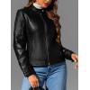 imageBellivera Faux Leather Jacket Women Motorcycle Zipper Bomber PU Bike Coat with PocketsBlack With Pocket