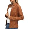 imageBellivera Faux Leather Jacket Women Motorcycle Zipper Bomber PU Bike Coat with PocketsBrown
