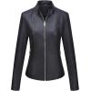 imageBellivera Faux Leather Jacket Women Motorcycle Zipper Bomber PU Bike Coat with PocketsCoal Black