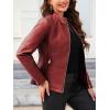 imageBellivera Faux Leather Jacket Women Motorcycle Zipper Bomber PU Bike Coat with PocketsCoal Red