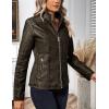 imageBellivera Faux Leather Jacket Women Motorcycle Zipper Bomber PU Bike Coat with PocketsCoffee Retro