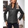 imageBellivera Faux Leather Jacket Women Motorcycle Zipper Bomber PU Bike Coat with PocketsGrey Retro