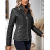 imageBellivera Faux Leather Jacket Women Motorcycle Zipper Bomber PU Bike Coat with PocketsGrey Retro