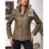 imageBellivera Faux Leather Jacket Women Motorcycle Zipper Bomber PU Bike Coat with PocketsKhaki Retro