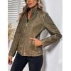 imageBellivera Faux Leather Jacket Women Motorcycle Zipper Bomber PU Bike Coat with PocketsKhaki Retro