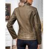 imageBellivera Faux Leather Jacket Women Motorcycle Zipper Bomber PU Bike Coat with PocketsKhaki Retro