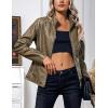 imageBellivera Faux Leather Jacket Women Motorcycle Zipper Bomber PU Bike Coat with PocketsKhaki Retro