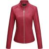 imageBellivera Faux Leather Jacket Women Motorcycle Zipper Bomber PU Bike Coat with PocketsRed