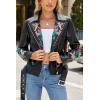 imageBellivera Faux Leather Jacket for Women Studded Rivet Floral Moto Biker Short Lapel CoatBlack Floral Belt Jacket