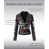 imageBellivera Faux Leather Jacket for Women Studded Rivet Floral Moto Biker Short Lapel CoatBlack Leather Jacket