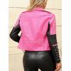 imageBellivera Faux Leather Jacket for Women Studded Rivet Floral Moto Biker Short Lapel CoatBlack Pink Jacket