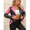 imageBellivera Faux Leather Jacket for Women Studded Rivet Floral Moto Biker Short Lapel CoatBlack Pink Jacket
