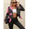imageBellivera Faux Leather Jacket for Women Studded Rivet Floral Moto Biker Short Lapel CoatBlack Pink Jacket