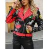 imageBellivera Faux Leather Jacket for Women Studded Rivet Floral Moto Biker Short Lapel CoatBlack Red