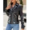 imageBellivera Faux Leather Jacket for Women Studded Rivet Floral Moto Biker Short Lapel CoatBlack Studded Jacket
