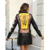 imageBellivera Faux Leather Jacket for Women Studded Rivet Floral Moto Biker Short Lapel CoatBlack Yellow