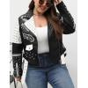 imageBellivera Faux Leather Jacket for Women Studded Rivet Floral Moto Biker Short Lapel CoatBlackwhite Plus