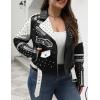 imageBellivera Faux Leather Jacket for Women Studded Rivet Floral Moto Biker Short Lapel CoatBlackwhite Plus