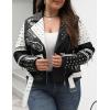 imageBellivera Faux Leather Jacket for Women Studded Rivet Floral Moto Biker Short Lapel CoatBlackwhite Plus