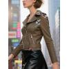 imageBellivera Faux Leather Jacket for Women Studded Rivet Floral Moto Biker Short Lapel CoatBrown