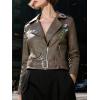 imageBellivera Faux Leather Jacket for Women Studded Rivet Floral Moto Biker Short Lapel CoatBrown