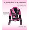 imageBellivera Faux Leather Jacket for Women Studded Rivet Floral Moto Biker Short Lapel CoatPink Black